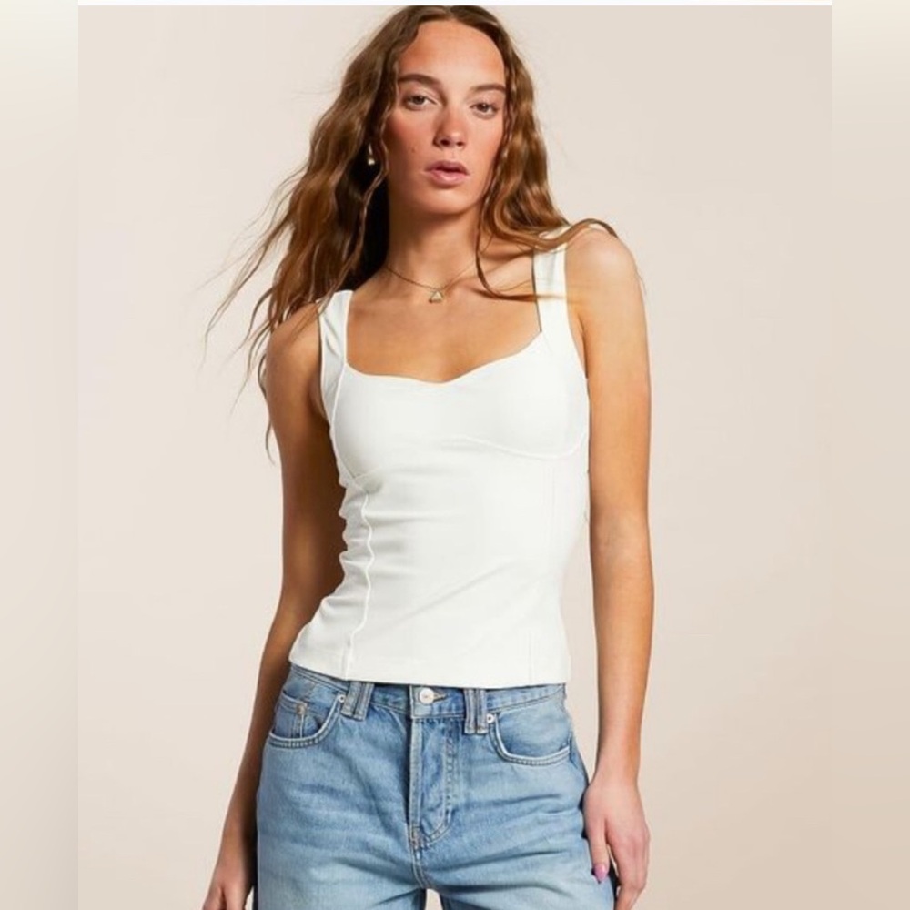 Free People White Fitted Sleeveless Tank Top